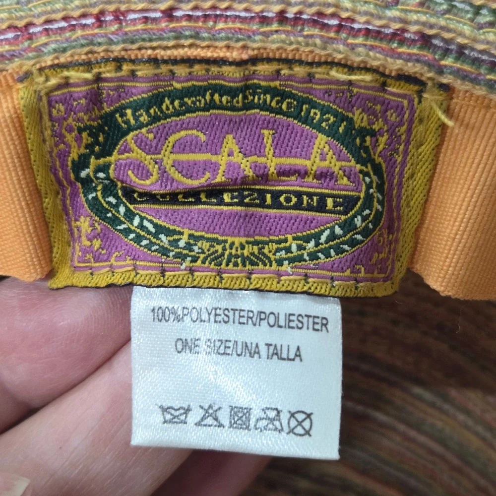 Scala Collezione Sun Hat Womens‎ One Size Multicolor Striped Wide Brim Bow Beach